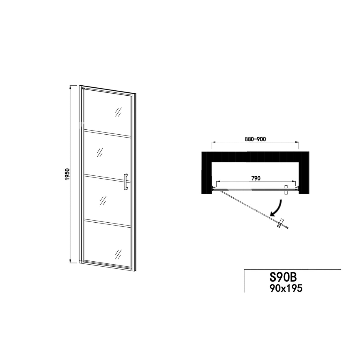 Schwenktür 90 cm | Schwarz matt
