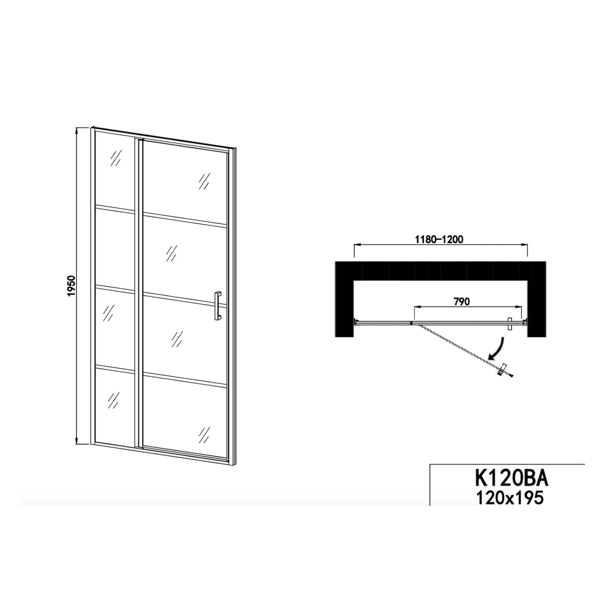 Schwenktür 120 cm | Schwarz matt