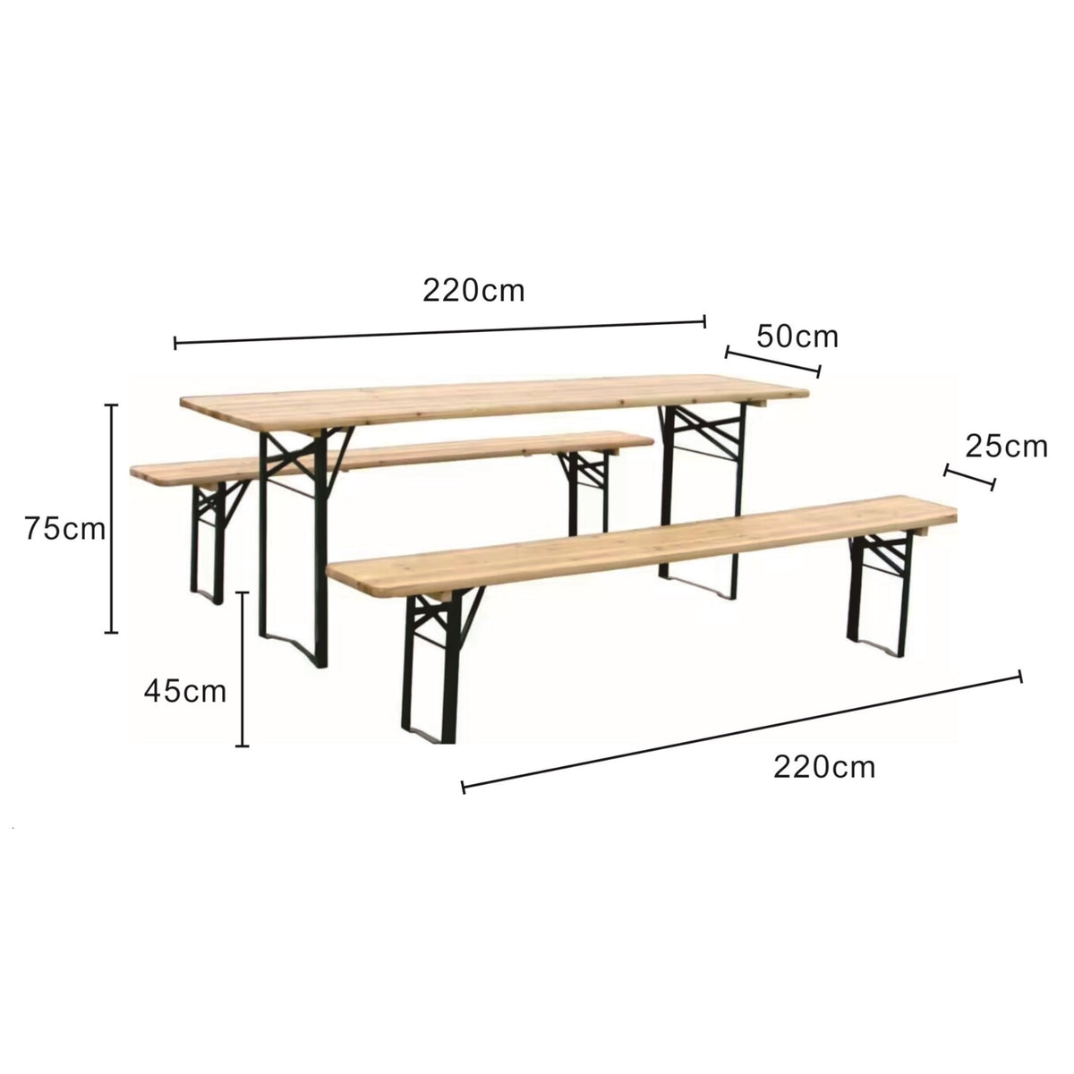 Bierzeltgarnitur Set 3-teilig 220 x 50 cm