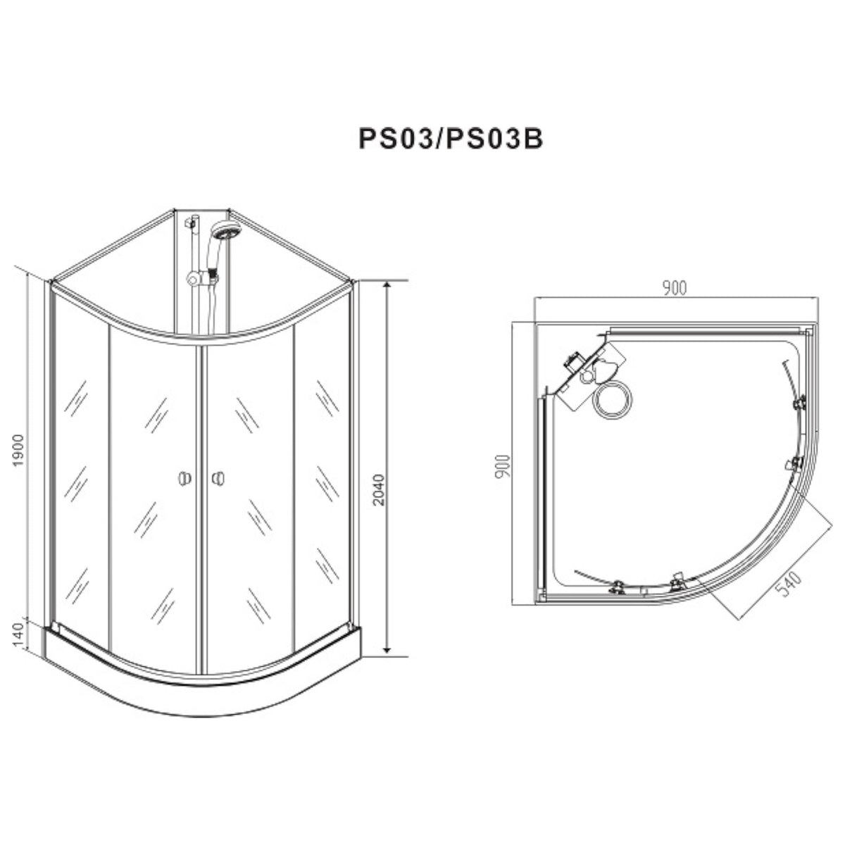 Komplettdusche RIO 90x90x204 cm