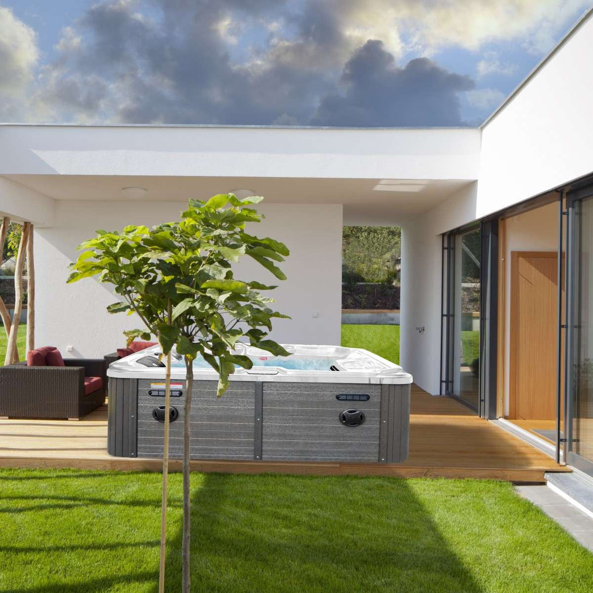 Outdoorwhirlpool OASIS White Marble inkl. Abdeckung & Stiege 208x175x90 cm frostsicher
