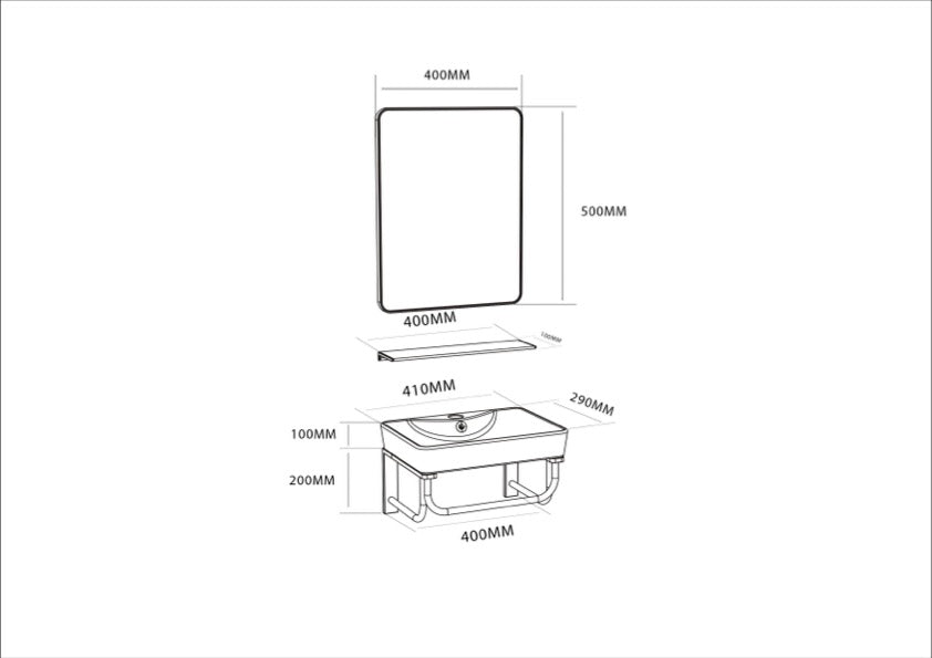 Conjunto de consola de lavabo DELTA 41 con espejo y estante