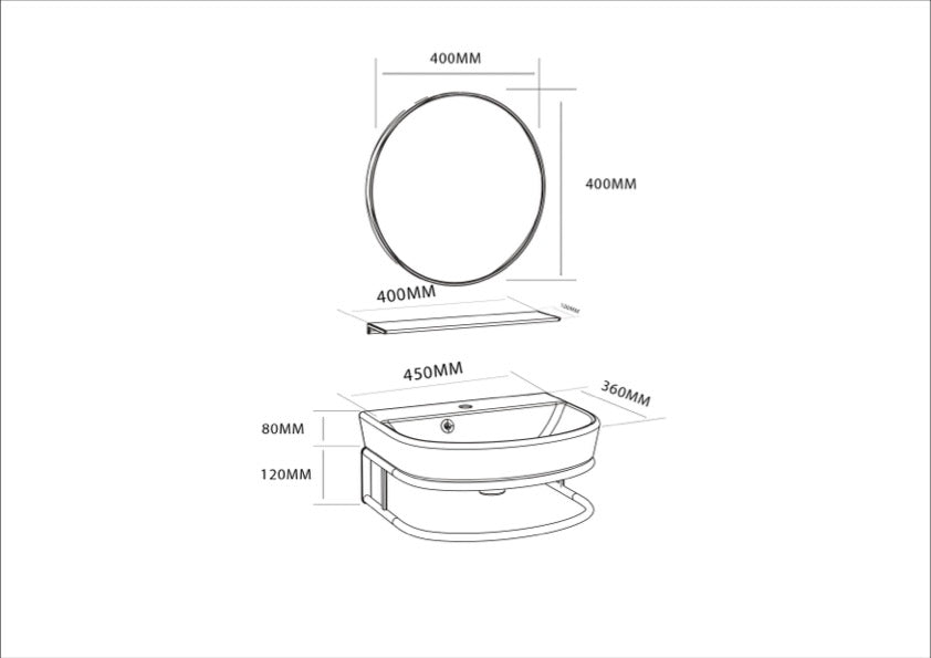 Conjunto de consola de lavabo DELTA 45 con espejo y estante