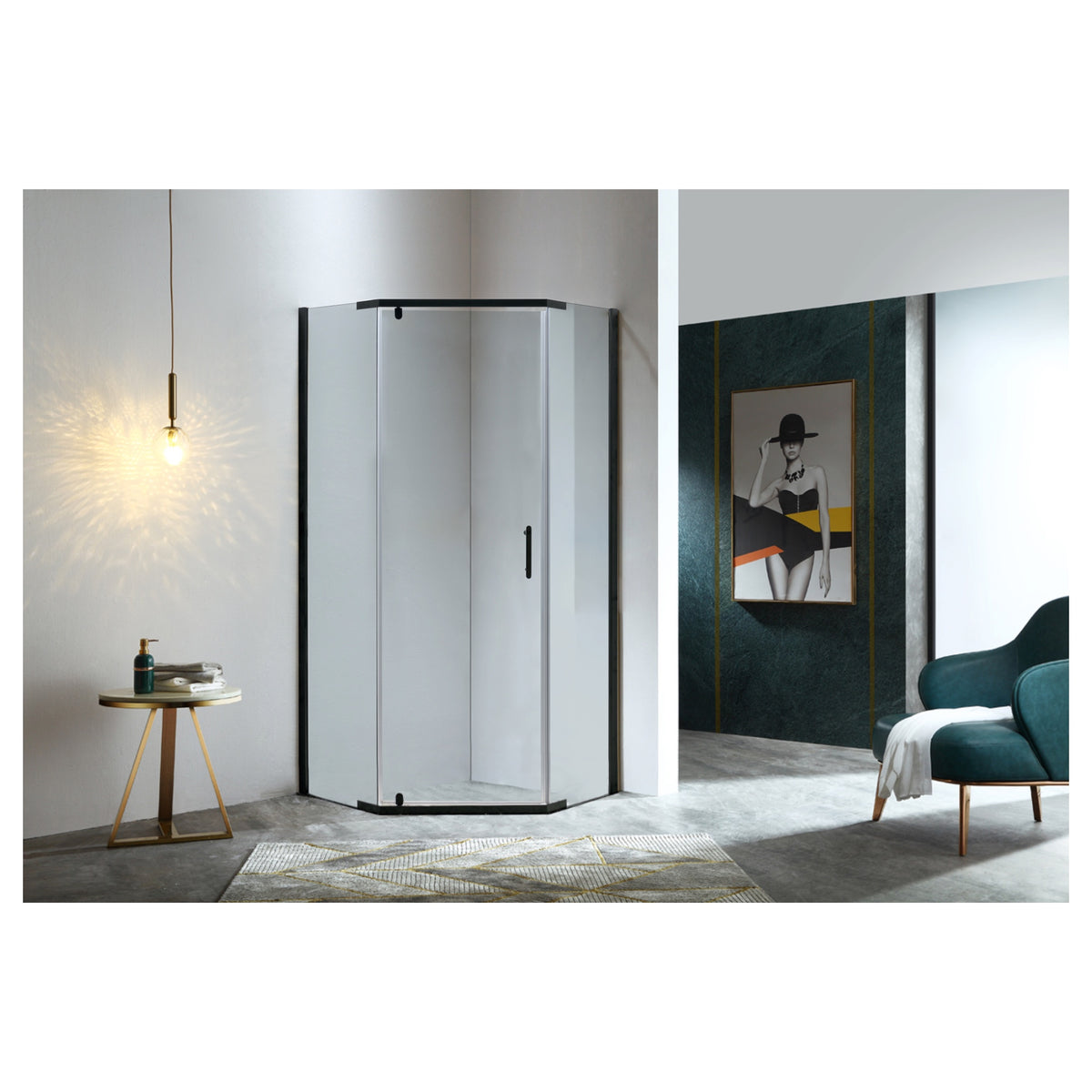 Pentagon shower enclosure - black