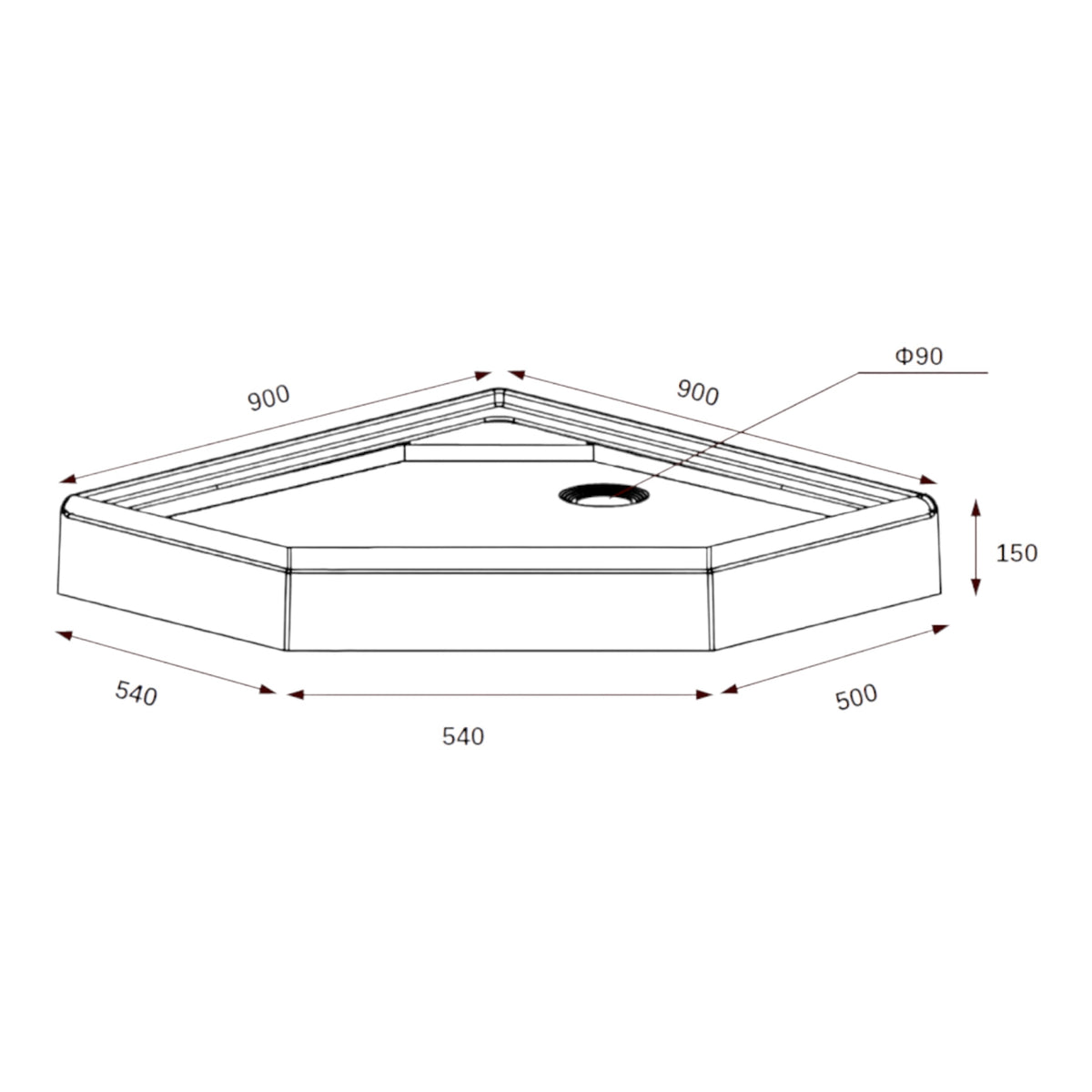 Plato de ducha pentagonal - blanco