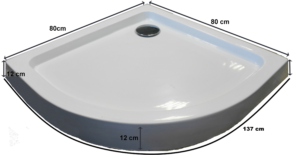 Acrylic round shower tray 80x80x12 cm