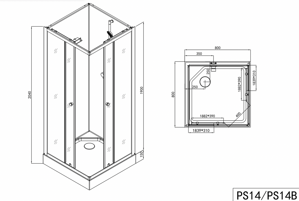 Komplettdusche FORTE 80x80|90x90x203 cm