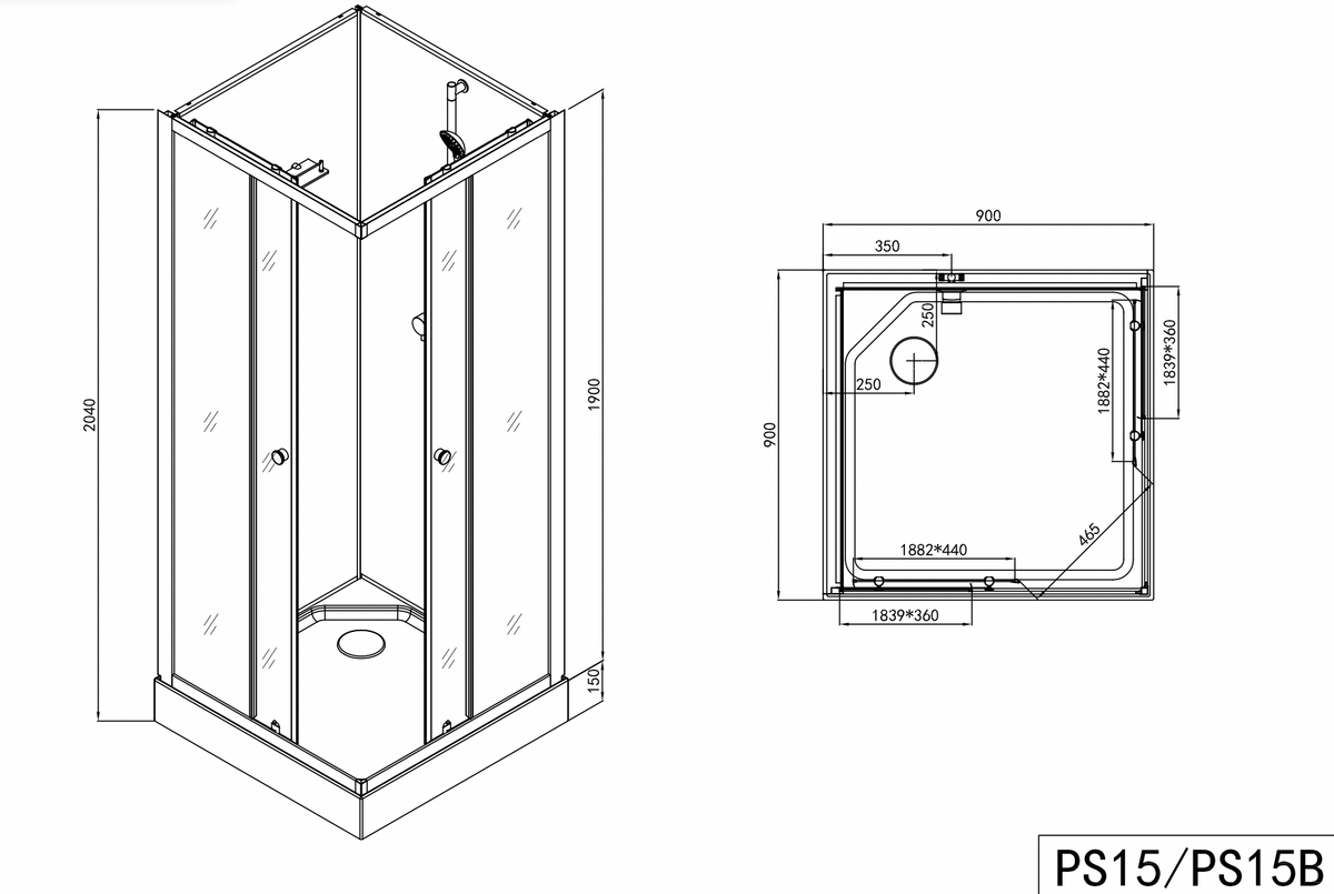 Komplettdusche FORTE 80x80|90x90x203 cm