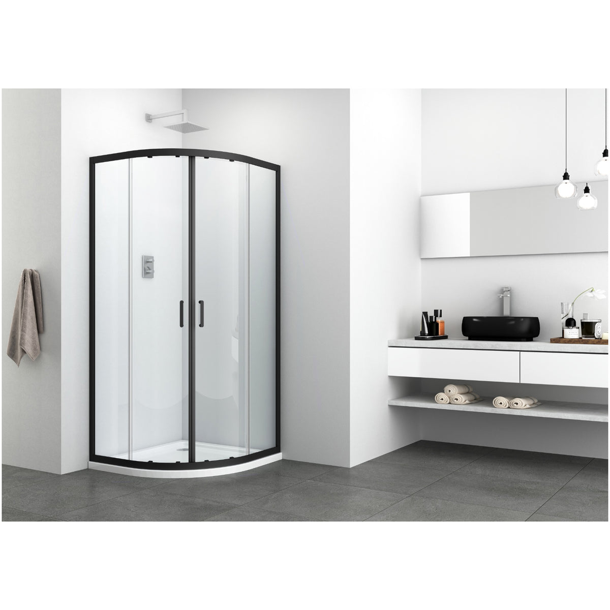 Elite schwarz Runddusche mit Easy Clean in 2 verschiedenen Größen