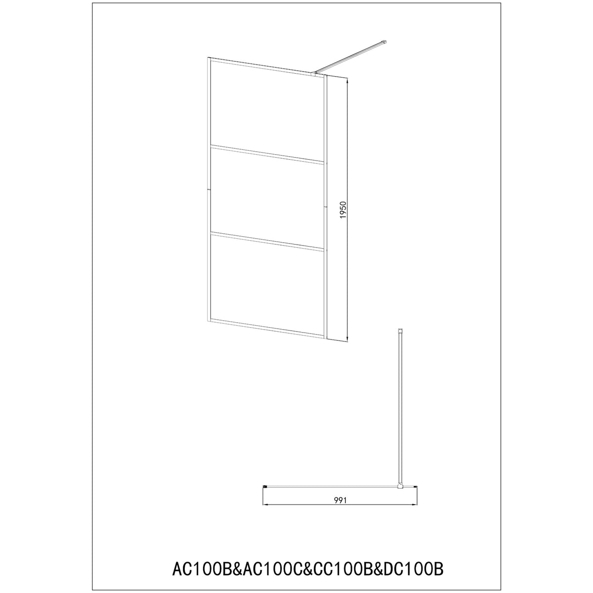 Walk-in shower with 3-part frame black 114-115x195 cm