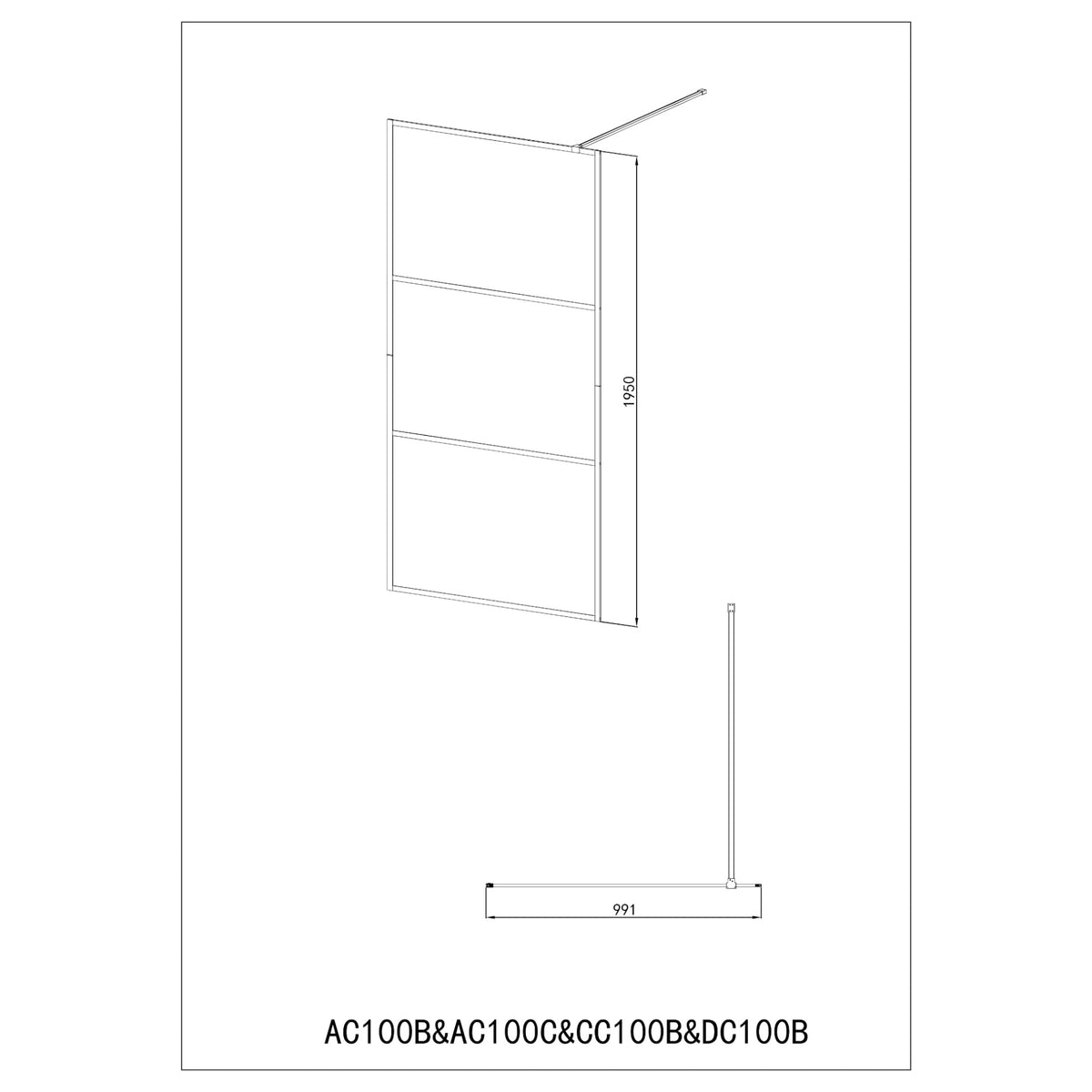 Walk-in shower with 3-piece black frame with designer glass 114-115x195cm