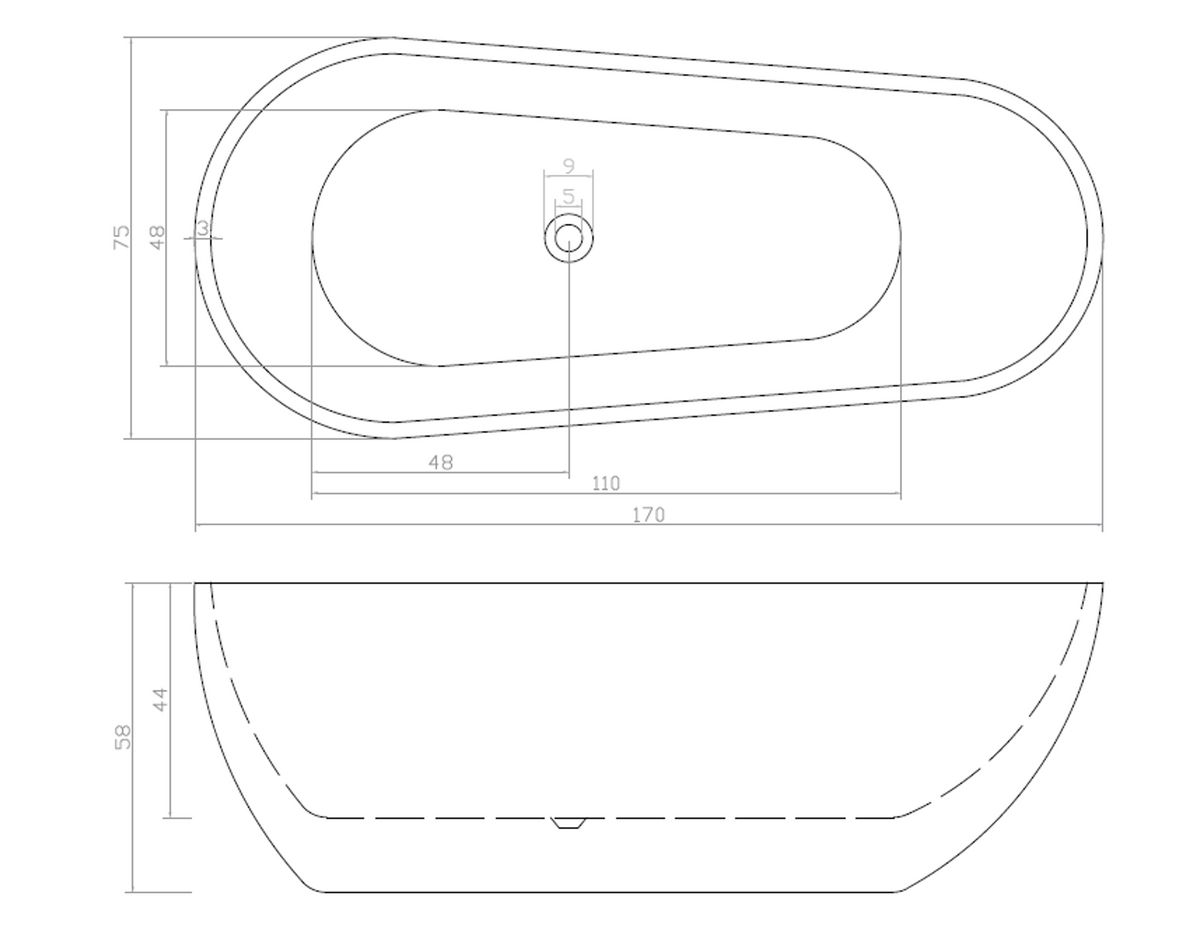 Freestanding bathtub CHICAGO 170x80x58 cm