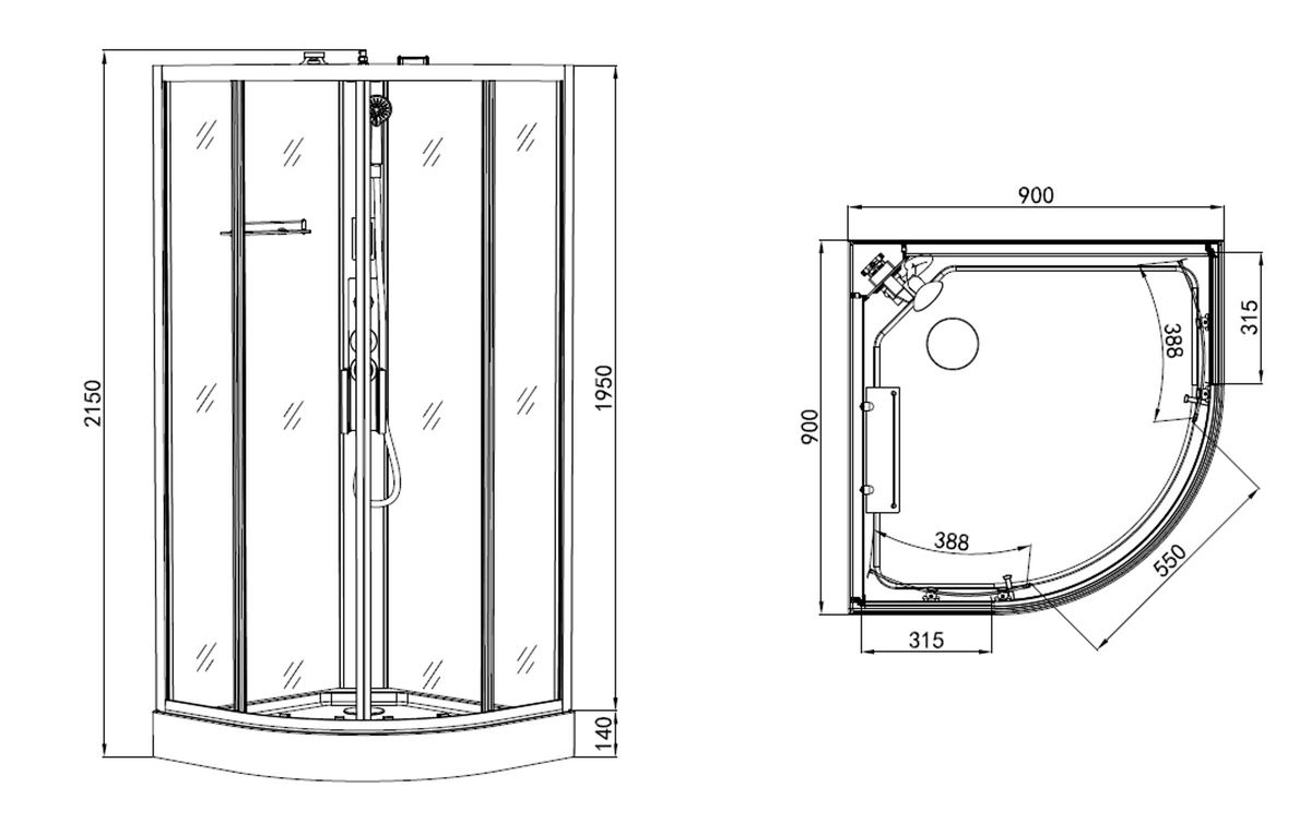 Complete Shower AUSTIN BLACK - with Quick Assembly 90 x 90 x 215 cm