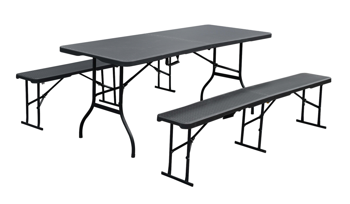 Design Festzeltgarnitur Rattan Optik klappbar aus Kunststoff schwarz - 3 Teilig