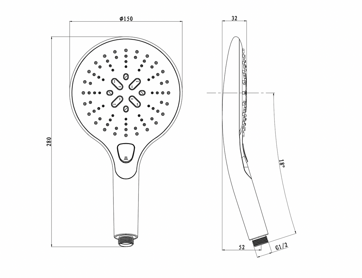 Hand shower in chrome 15 cm with 3 functions 