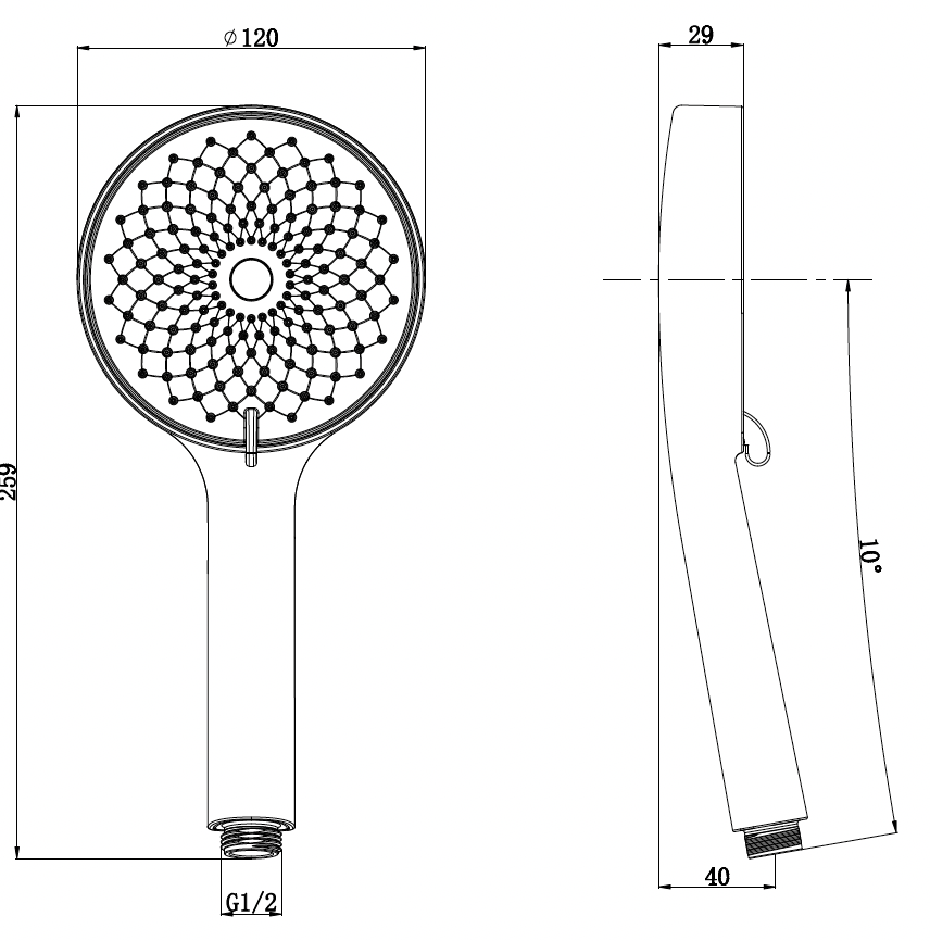Hand shower in black with 3 functions 
