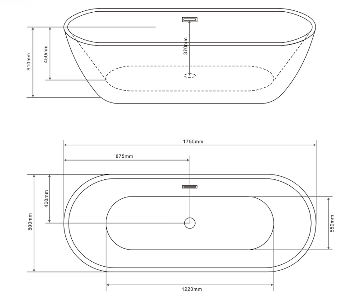 Freestanding bathtub CUBA 170x75x58 cm