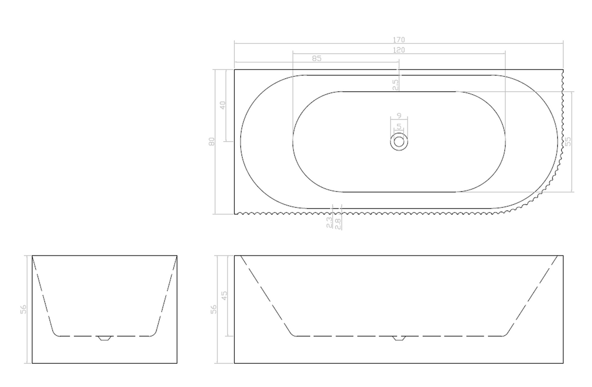Bathtub BALI RIGHT 170 x 80 x 56 cm