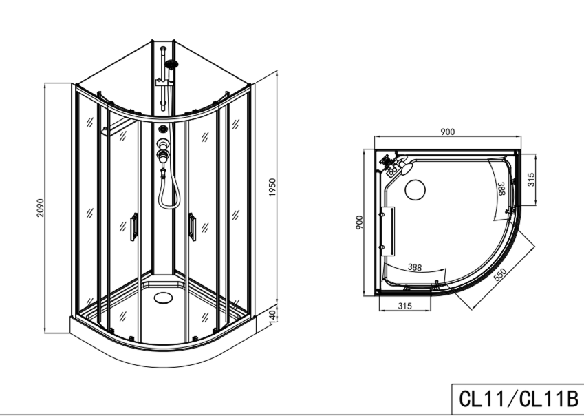 Komplettdusche DALLAS - mit Schnellmontage 90 x 90 x 210 cm