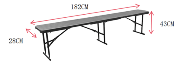 Folding bench rattan look 182x28x43 cm