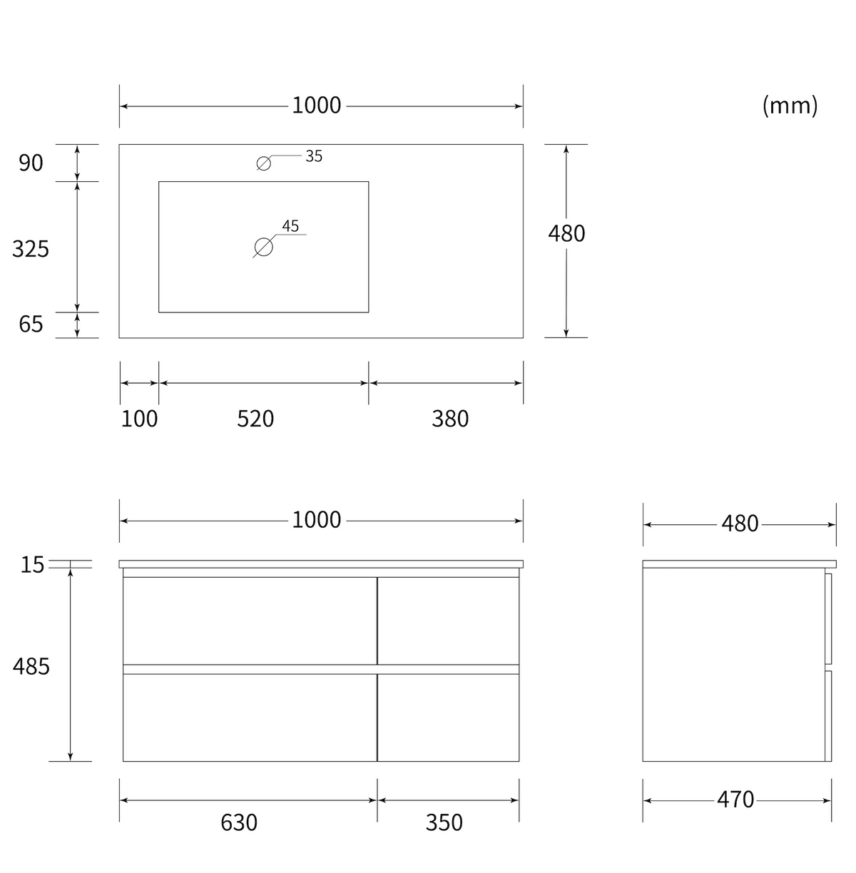 Waschbeckenunterschrank CUBE 100 99x48x48 cm