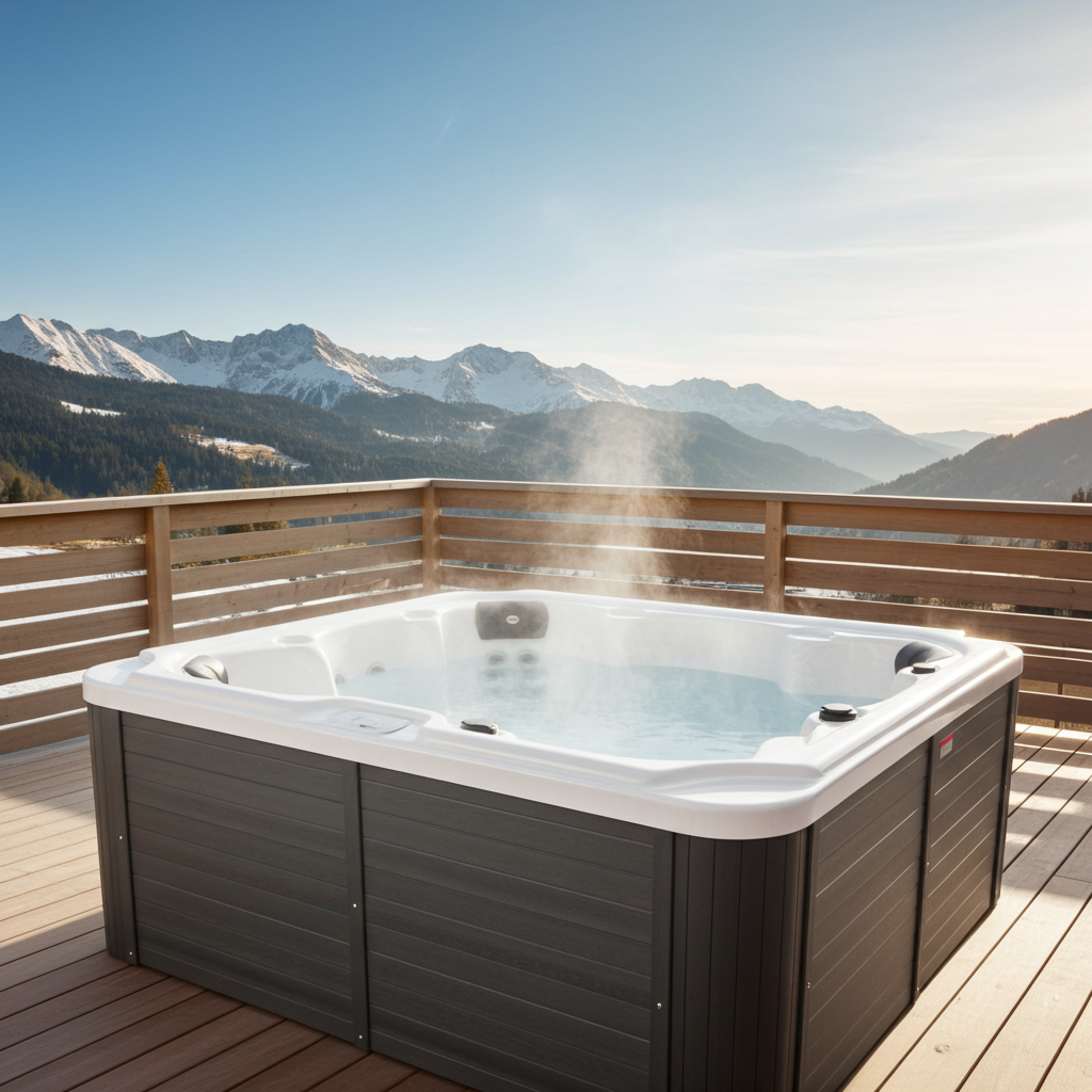 Outdoorwhirlpool OASIS MAXI White Marble inkl. Stiege & Abdeckung 210x210x95 cm frostsicher