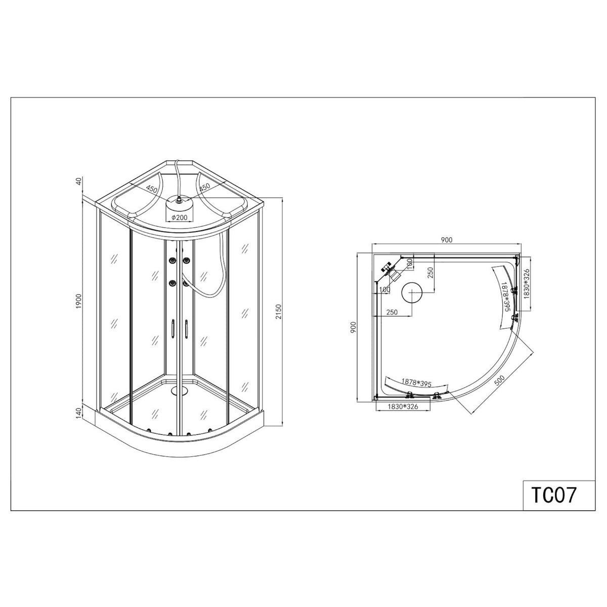 Komplettdusche RELAX BLACK 90x90x215 cm