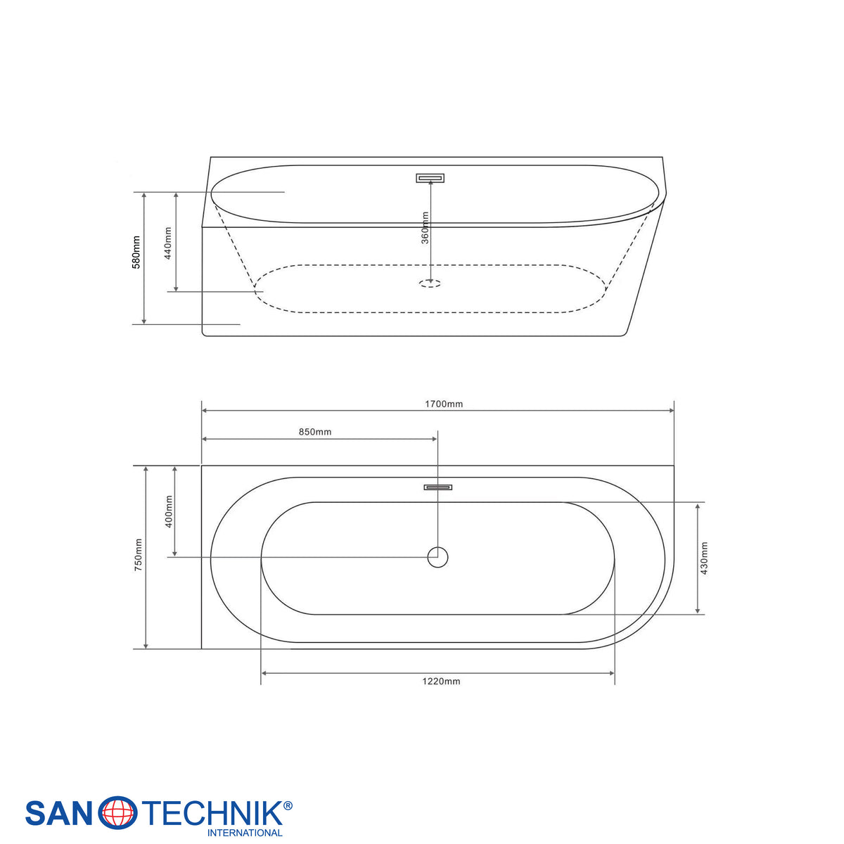 Eckbadewanne Jamaica links 170x75x58cm