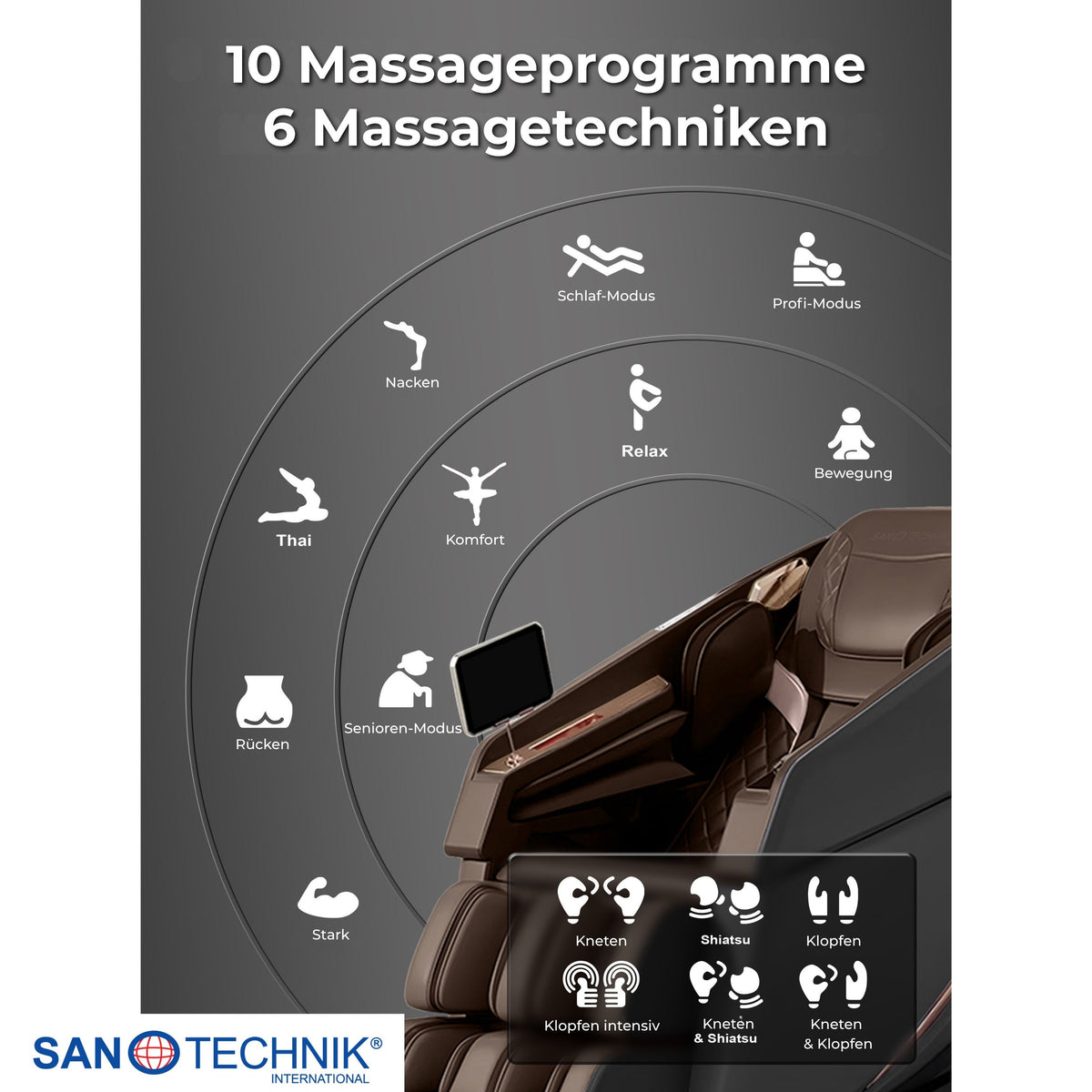MEDORA Luxus-Massagesessel anthrazit/braun