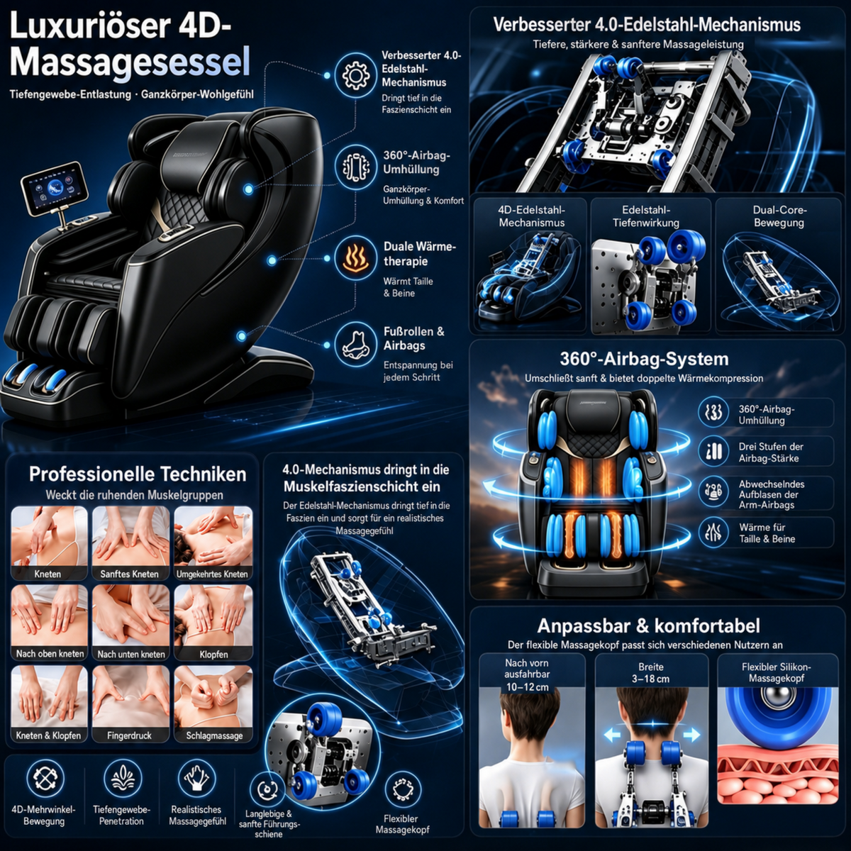 LUXORA Luxus-Massagesessel schwarz