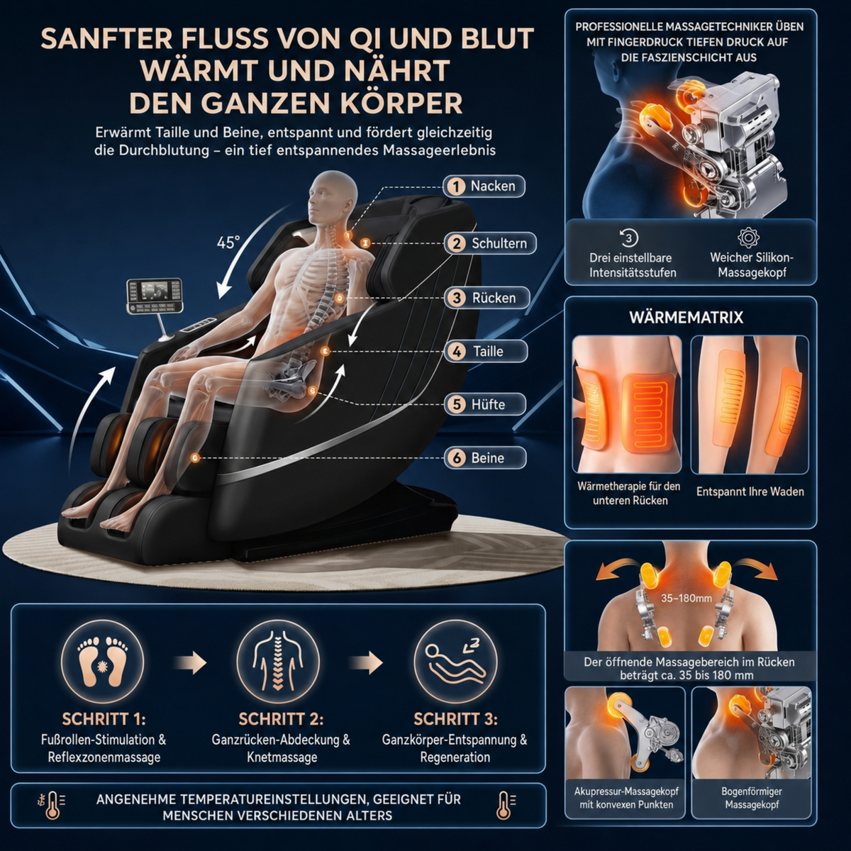 CALMORA Luxus-Massagesessel weiß/schwarz