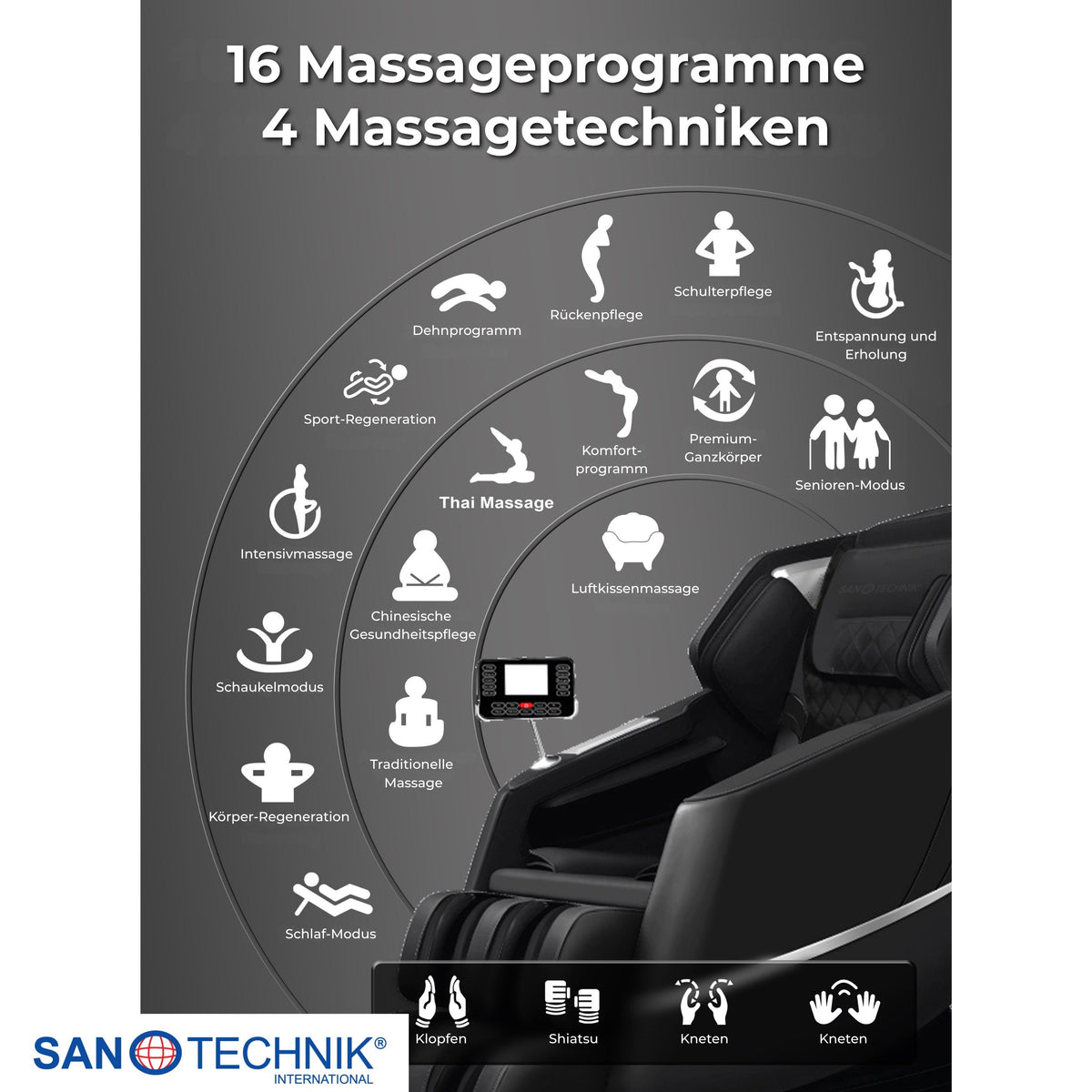 VITALORA Luxus-Massagesessel schwarz/silber