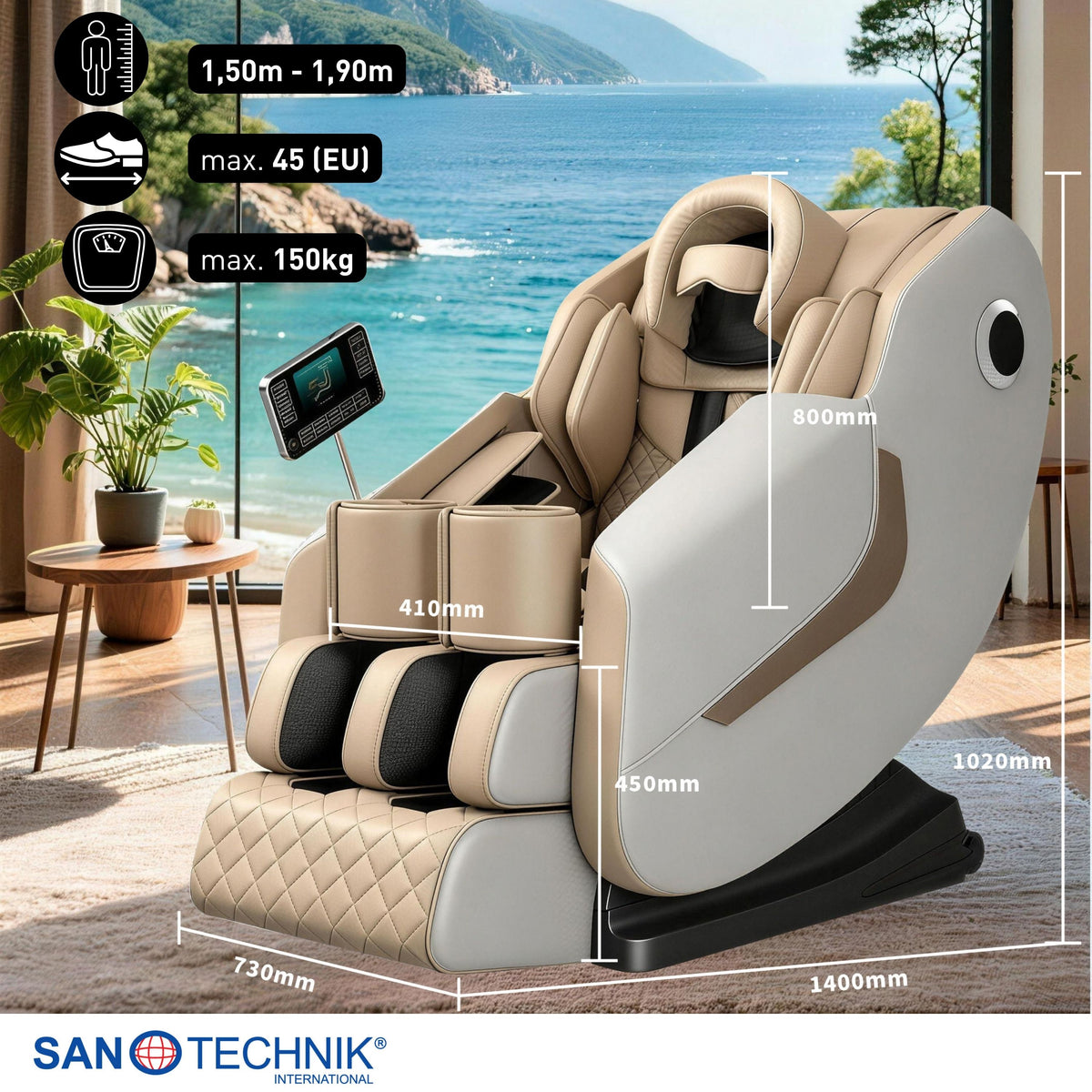 Sillón de masaje de lujo WELLORA, beige