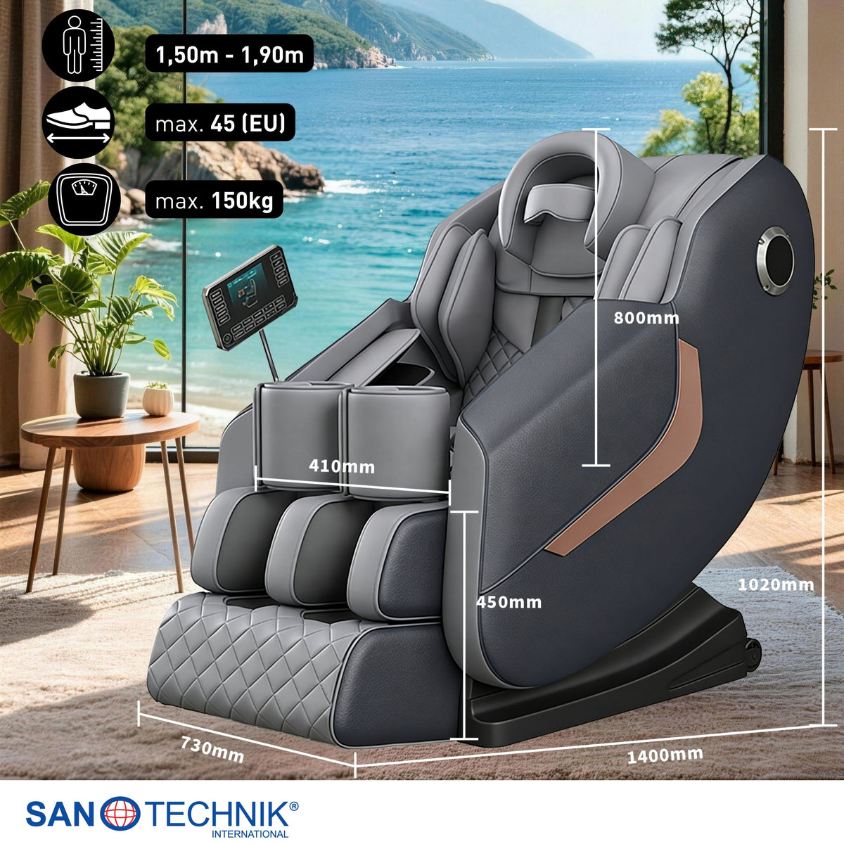 Sillón de masaje de lujo HEALORA, gris