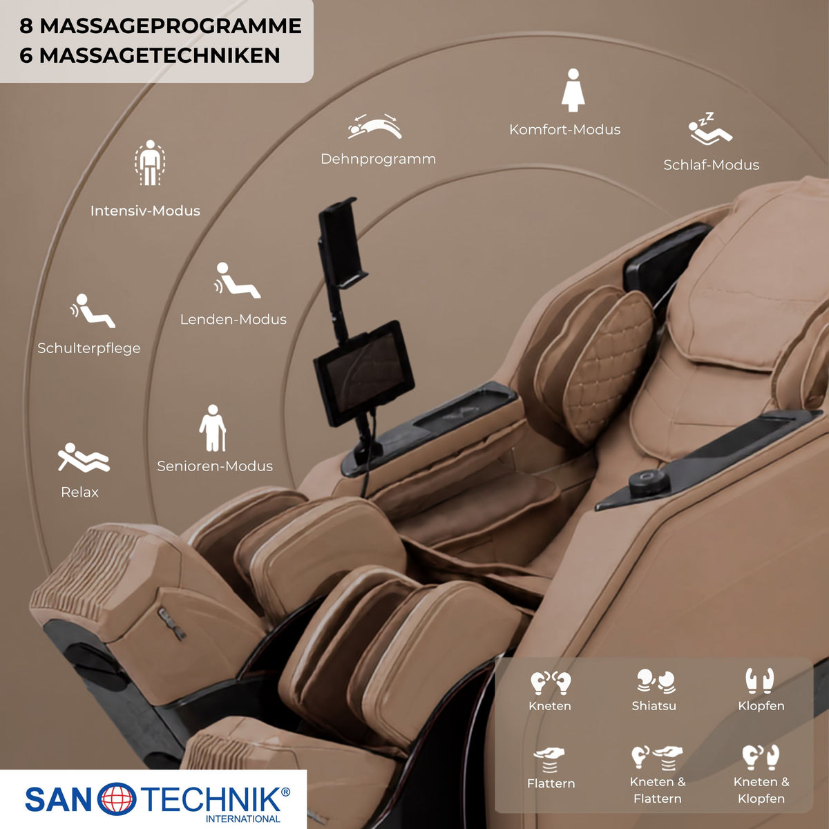 Luxus Massagesessel AVORA mit 4D-Massage, Zero Gravity & Körperscan | Beige