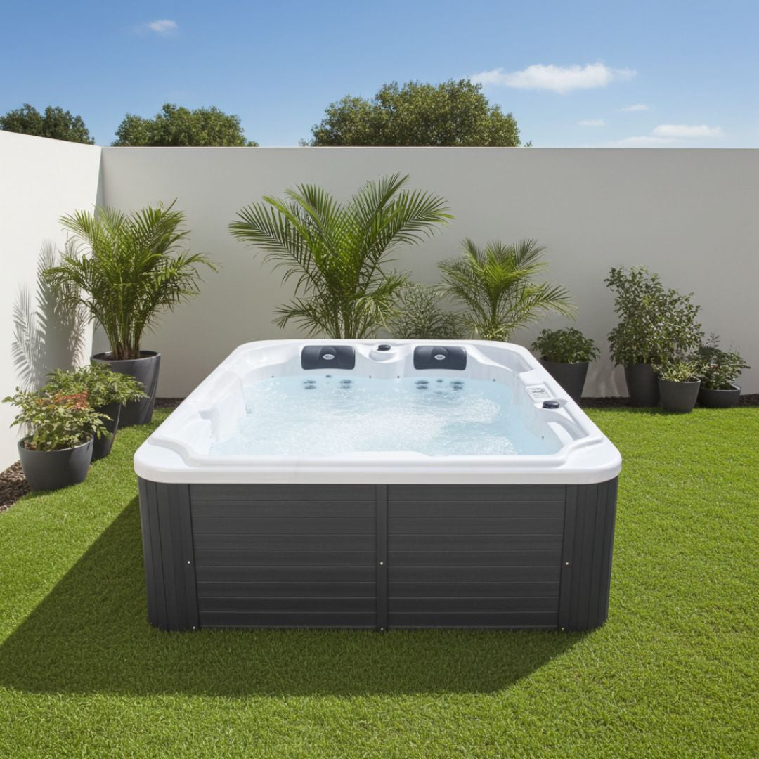 Outdoorwhirlpool OASIS White Marble inkl. Abdeckung & Stiege 208x175x90 cm frostsicher