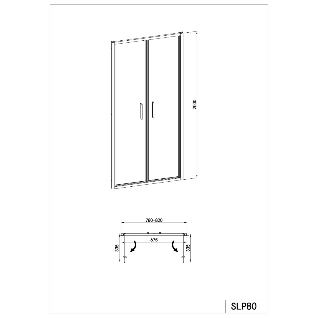 Corner shower cabin with two sliding doors, chrome in 2 different sizes