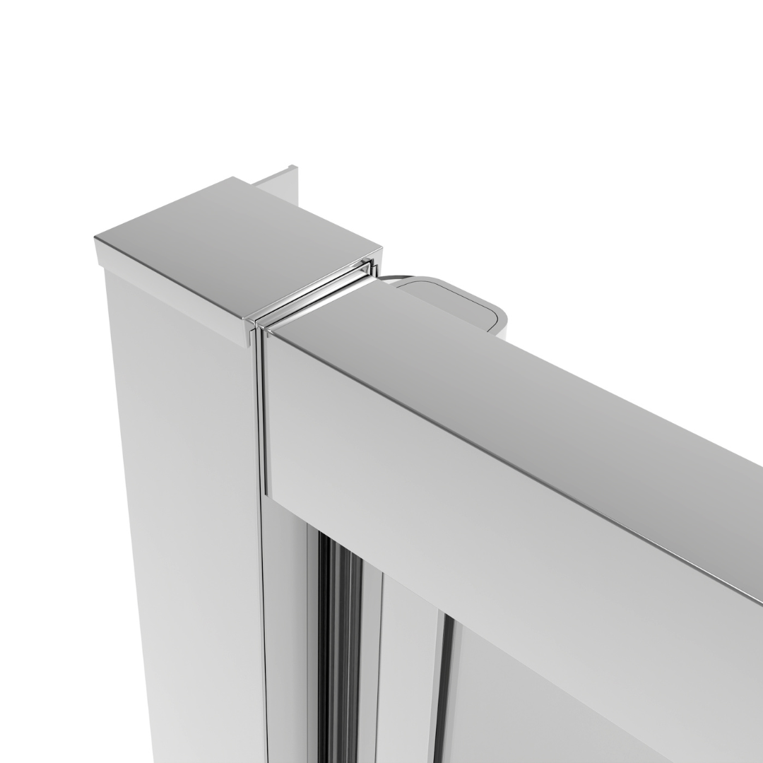 Corner shower cabin with two sliding doors, chrome in 2 different sizes