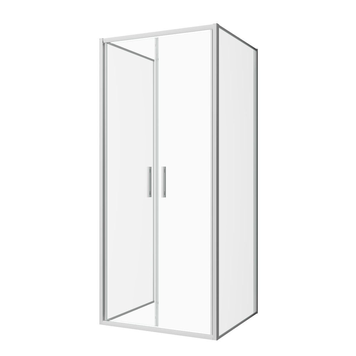 Corner shower cabin with two sliding doors, chrome in 2 different sizes