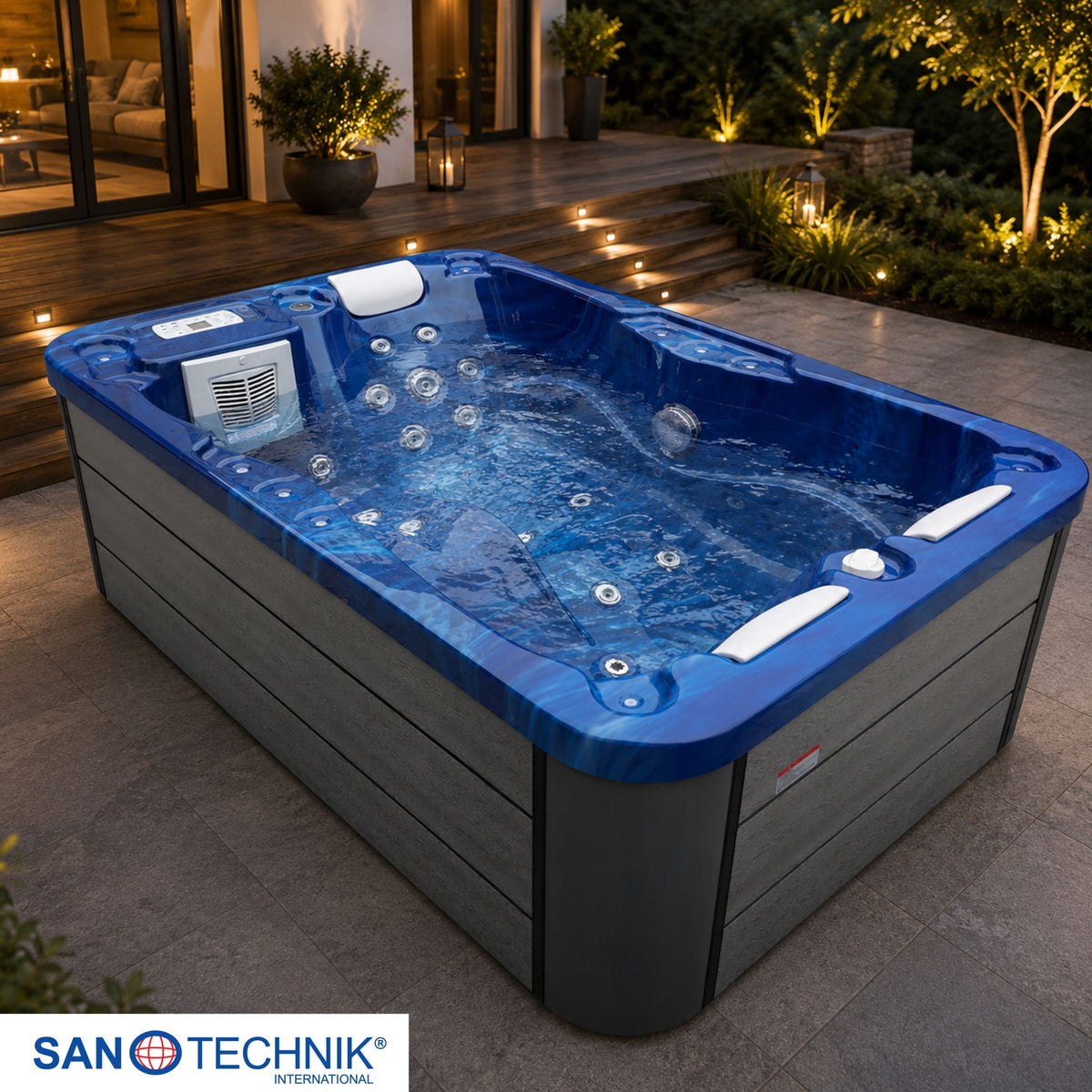 Outdoorwhirlpool MODENA Blue Marble inkl. Abdeckung 205x130x70 cm frostsicher
