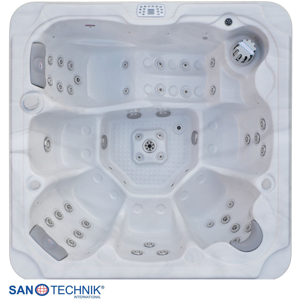 Outdoorwhirlpool OASIS MAXI White Marble inkl. Stiege & Abdeckung 210x210x95 cm frostsicher