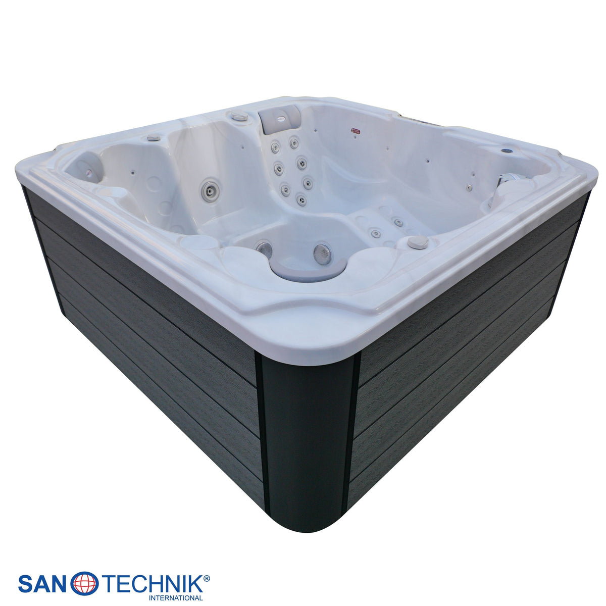Outdoorwhirlpool OASIS MAXI White Marble inkl. Stiege & Abdeckung 210x210x95 cm frostsicher