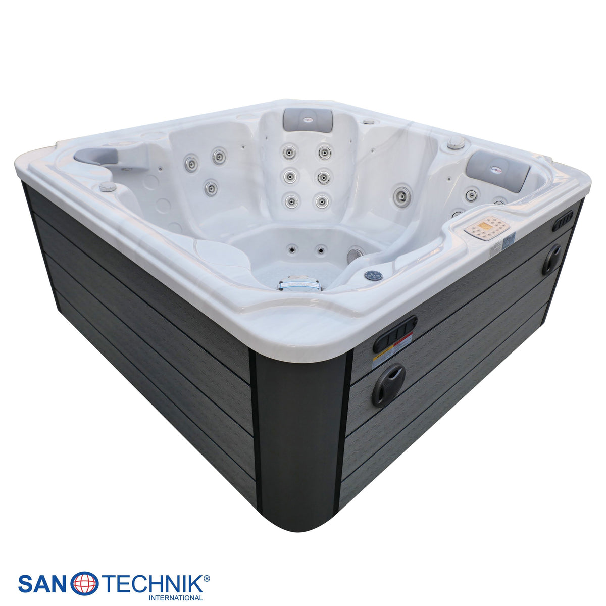 Outdoorwhirlpool OASIS MAXI White Marble inkl. Stiege & Abdeckung 210x210x95 cm frostsicher