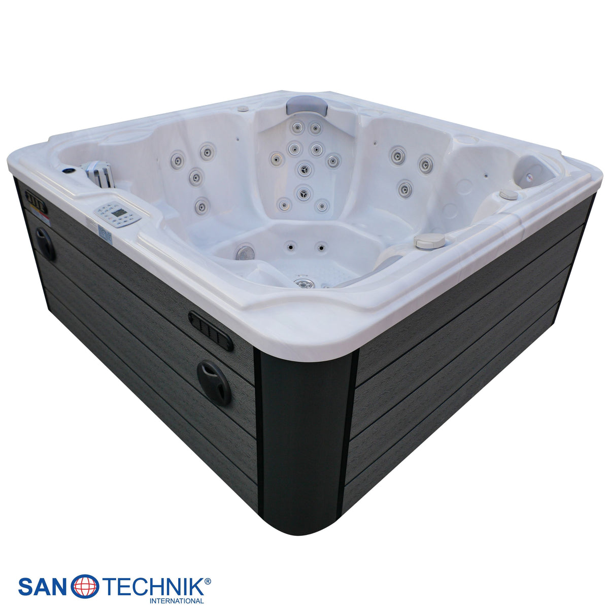 Outdoorwhirlpool OASIS MAXI White Marble inkl. Stiege & Abdeckung 210x210x95 cm frostsicher
