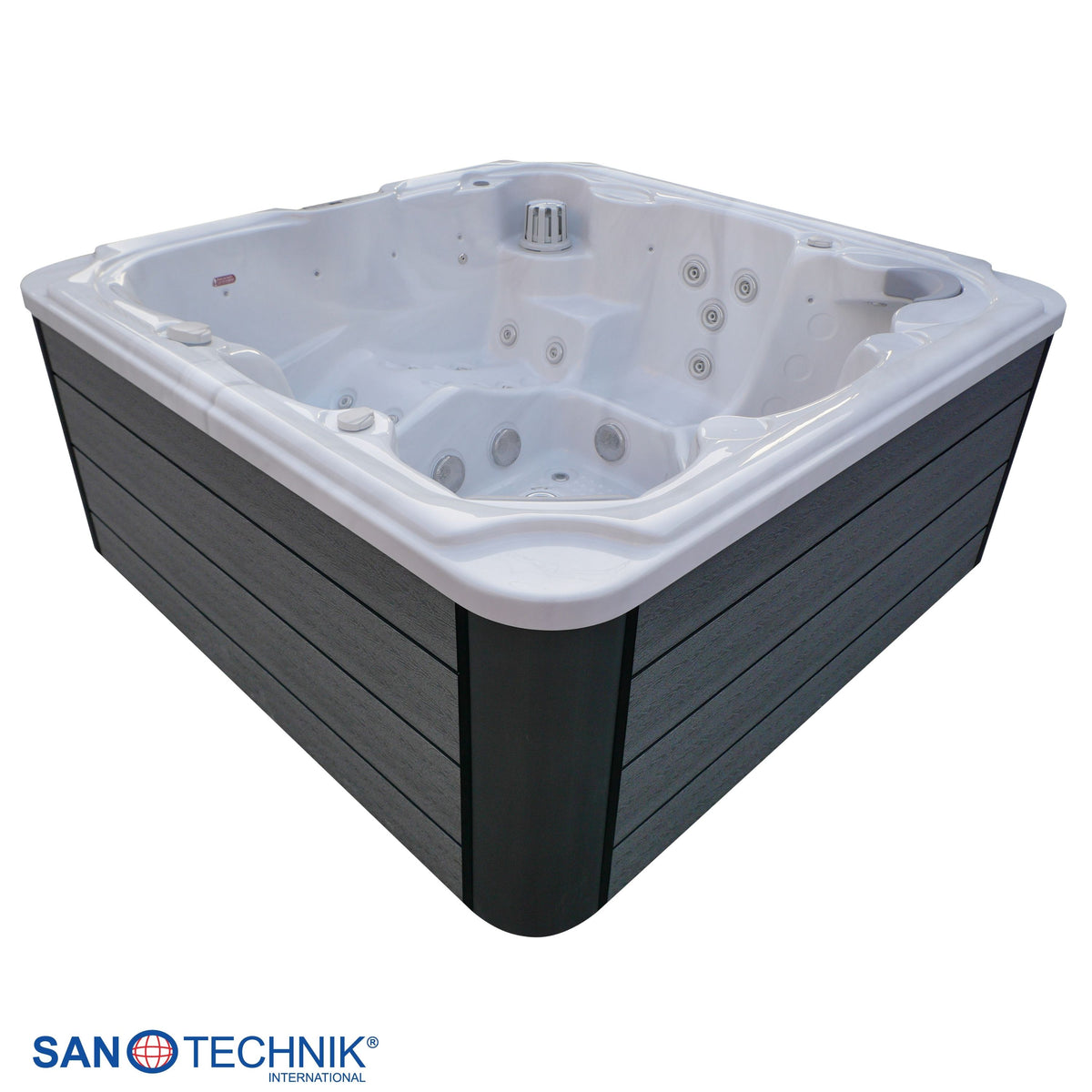 Outdoorwhirlpool OASIS MAXI White Marble inkl. Stiege & Abdeckung 210x210x95 cm frostsicher