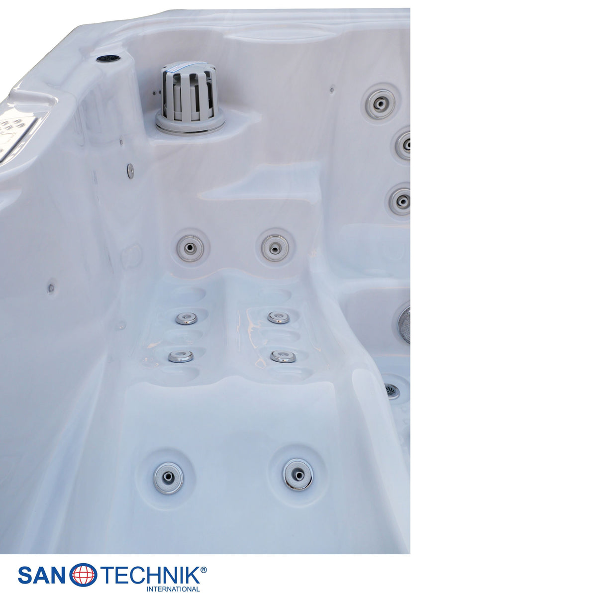Outdoorwhirlpool OASIS MAXI White Marble inkl. Stiege & Abdeckung 210x210x95 cm frostsicher