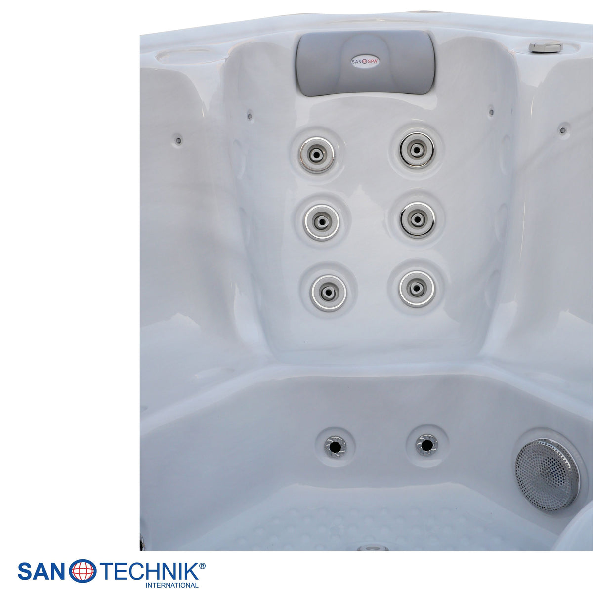 Outdoorwhirlpool OASIS MAXI White Marble inkl. Stiege & Abdeckung 210x210x95 cm frostsicher