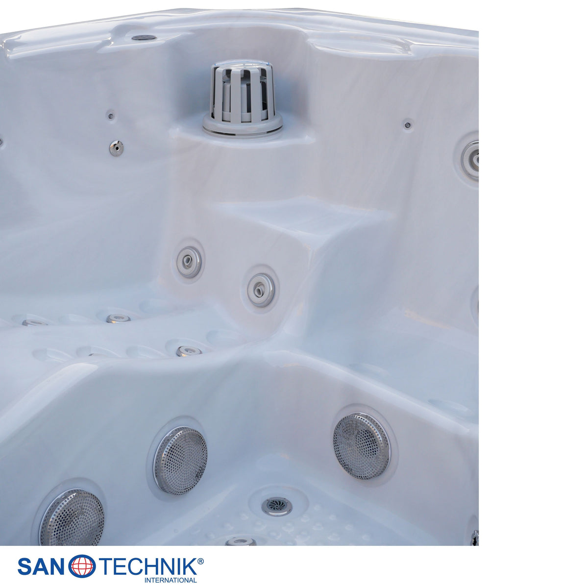 Outdoorwhirlpool OASIS MAXI White Marble inkl. Stiege & Abdeckung 210x210x95 cm frostsicher
