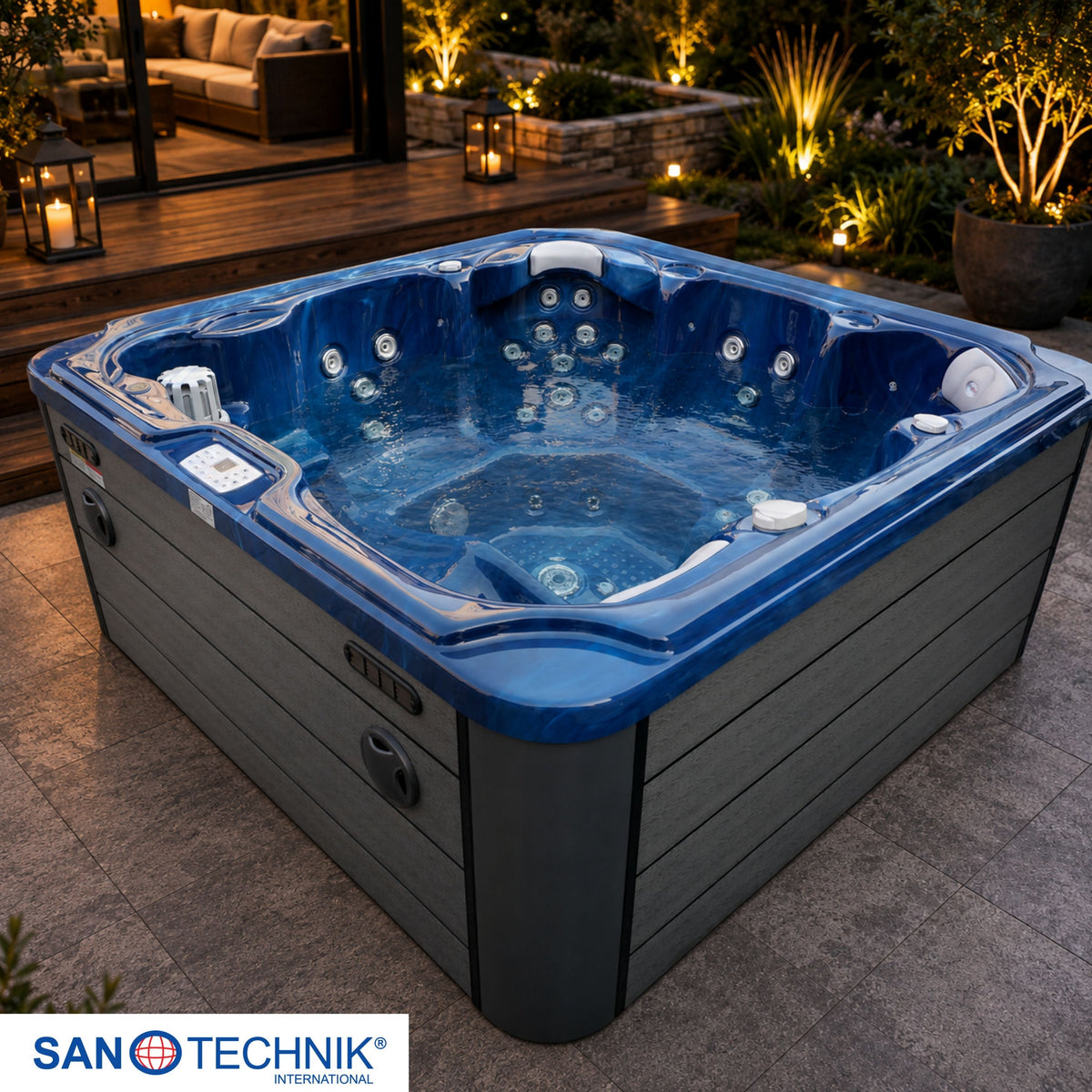 Outdoorwhirlpool OASIS Maxi BLUE MARBLE inkl. Stiege und Abdeckung 210x210x95 cm frostsicher
