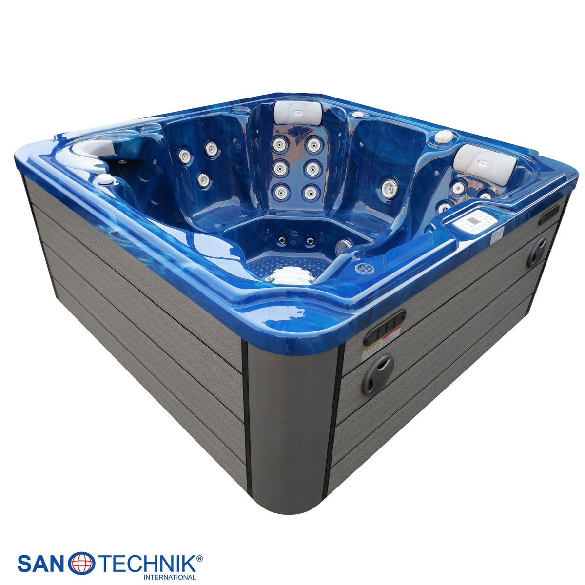 Outdoor whirlpool OASIS Maxi BLUE MARBLE including steps and cover 210x210x95 cm frost-proof